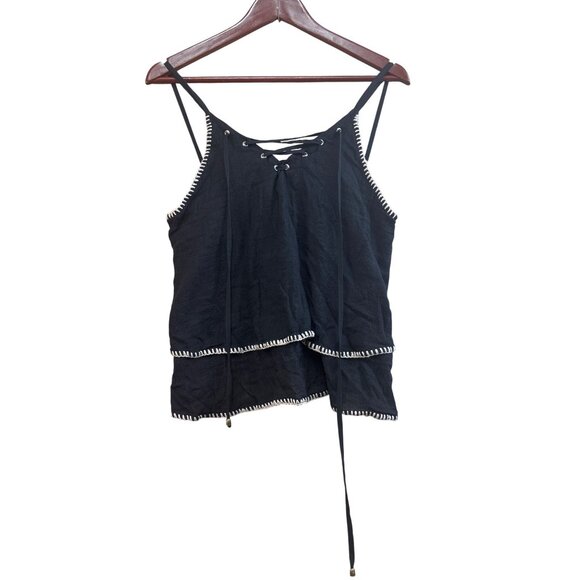 Moon River Black Lace-Up Layered Hem Tank Top With Strappy Details Size L - Picture 2 of 7
